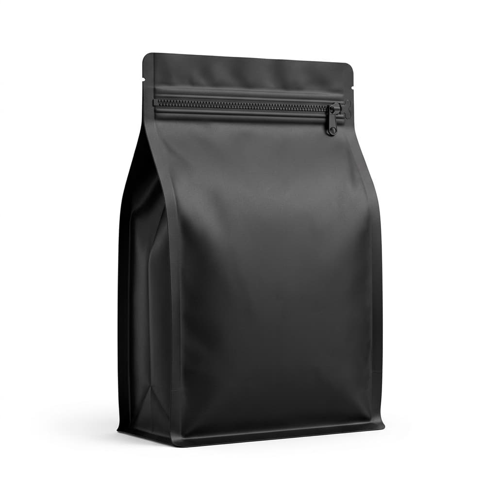 Matte black flat bottom tea packaging bag