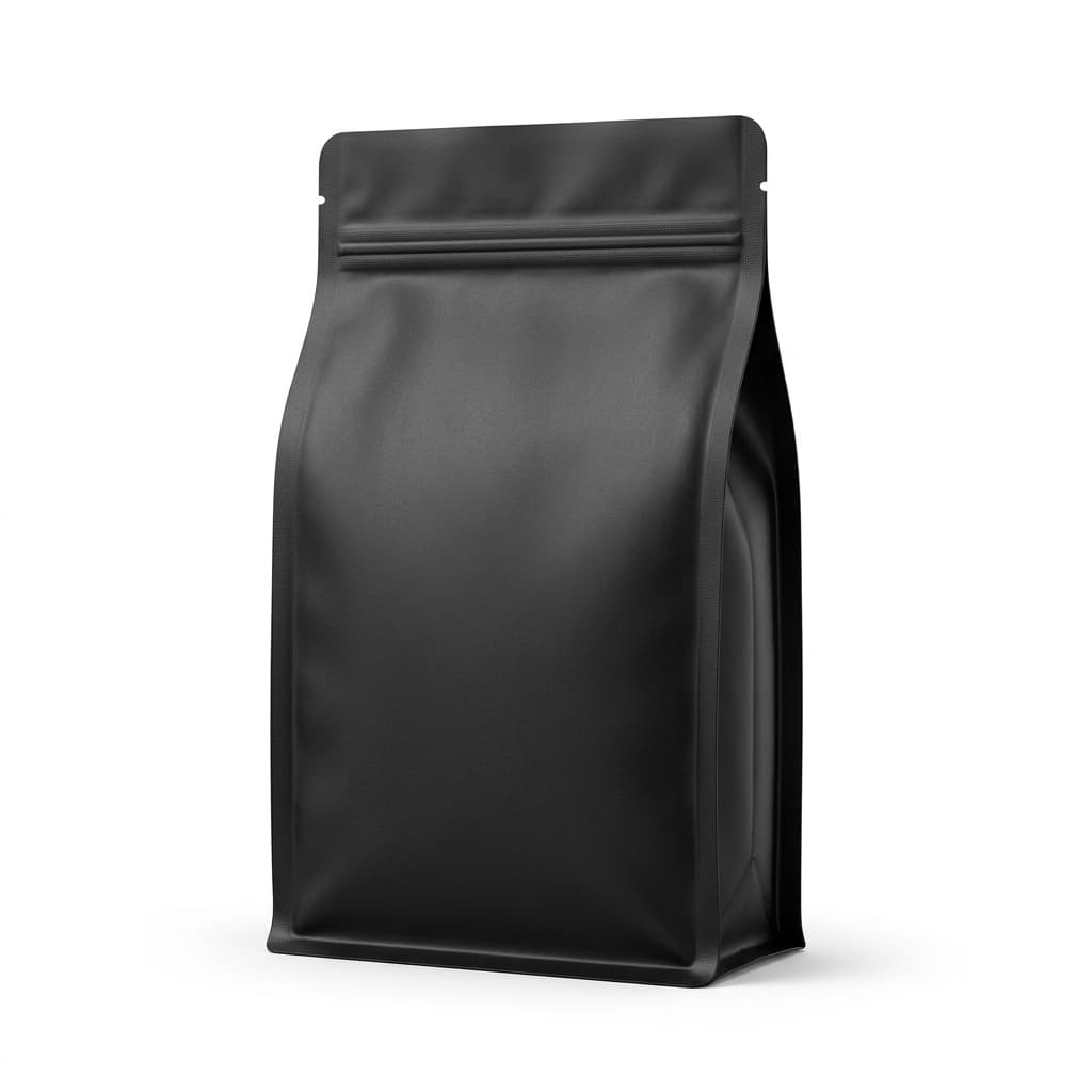 Matte black stand-up tea pouch with resealable zipper